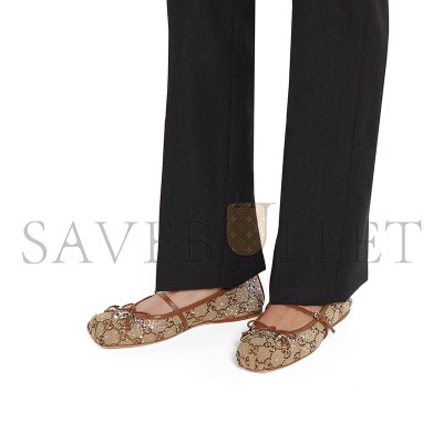 GUCCI WOMEN'S GG CRYSTAL GUCCI HORSEBIT BALLET FLAT 848330